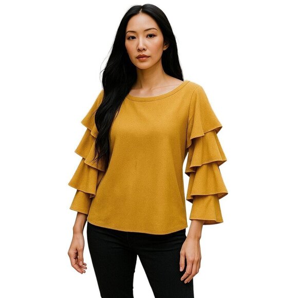 Anthropologie Tops - THML Mustard Yellow Ruffle Long Sleeve Top- size M